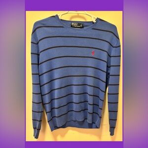 Ralph Lauren Men's Blue and Black Striped Crewneck Sweater